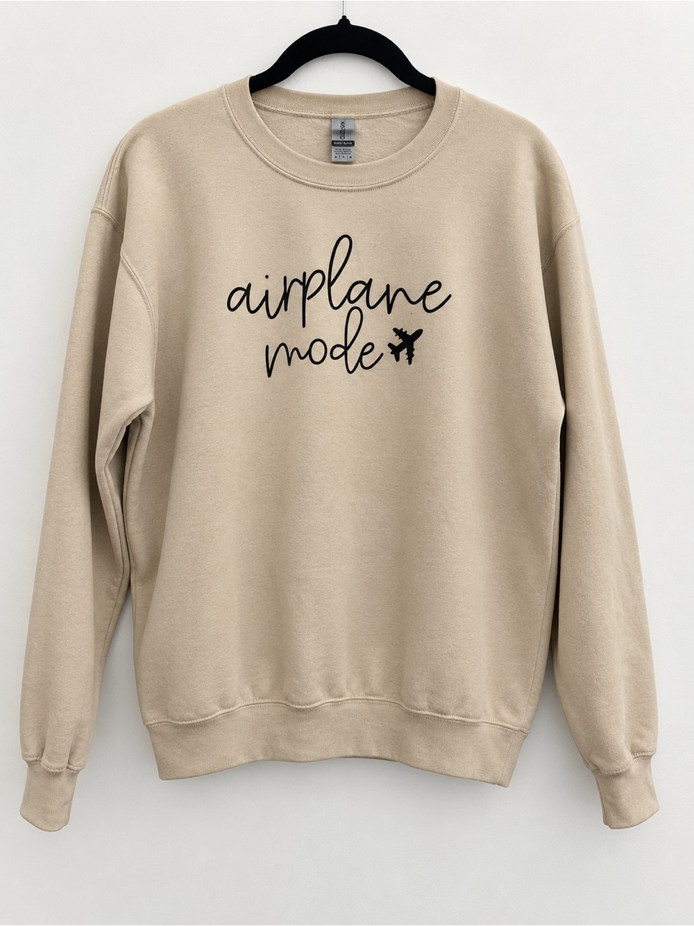Title: Airplane Mode Beige Crewneck Sweatshirt – Travel Graphic